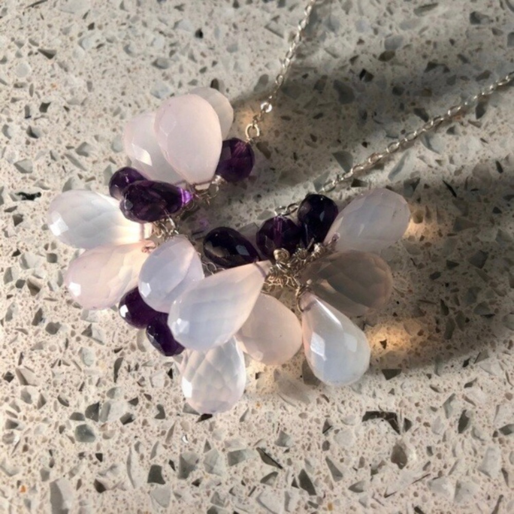 Genuine Natural Lavender Chalcedony African Amethyst Sterling Silver Necklace